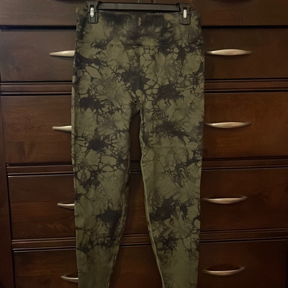 Pink by Victoria’s Secret. Green/black tie dyed leggings. Large.